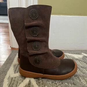 Brown Kids Boots with Button Accents